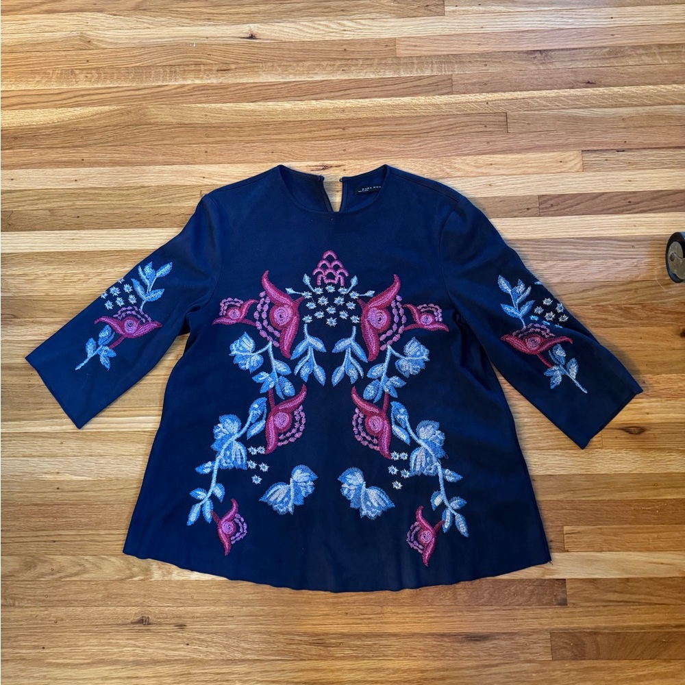 Zara Embroidered Suede Blue Top